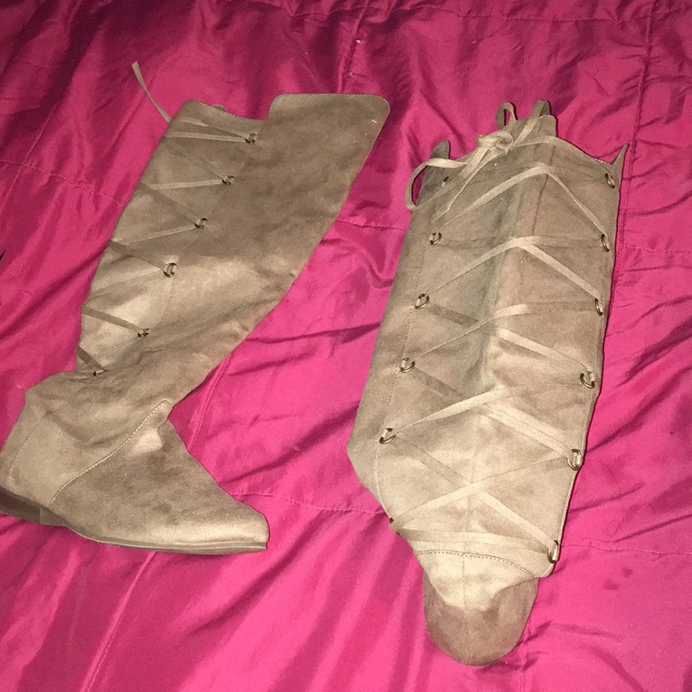 Tan knee high boots